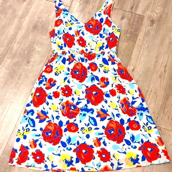 Rose Print Cotton Fit & Flair Summer Dress - Picture 1 of 6